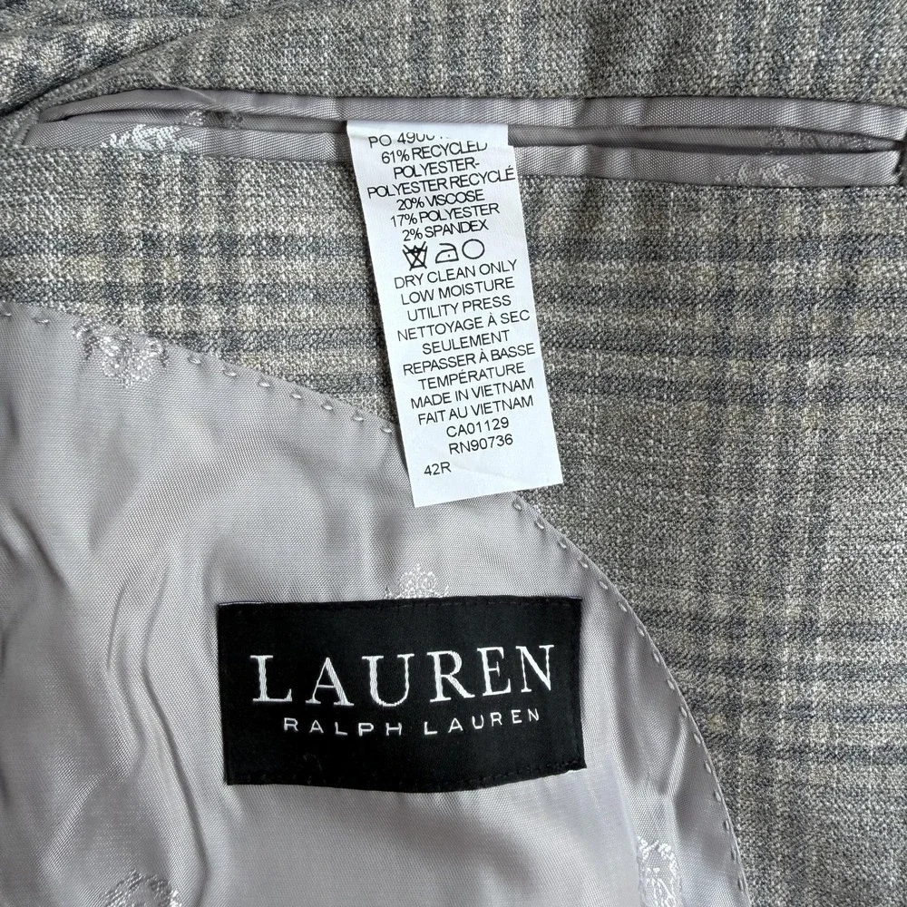 Lauren Ralph Lauren Blazer Mens 42R Gray Plaid Tweed 2 Button Sport Coat Jacket